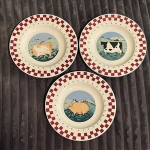 Farm Animal Patterned Salad Plates - Red and White